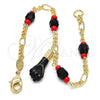 Oro Laminado Fancy Bracelet, Gold Filled Style Figa Hand Design, with Black Azavache, Red Resin Finish, Golden Finish, 5.039.008.07
