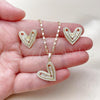Oro Laminado Earring and Pendant Adult Set, Gold Filled Style Heart and Baguette Design, with White Cubic Zirconia, Polished, Golden Finish, 10.196.0191.1