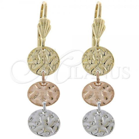 Oro Laminado Long Earring, Gold Filled Style Diamond Cutting Finish, Tricolor, 02.63.2160