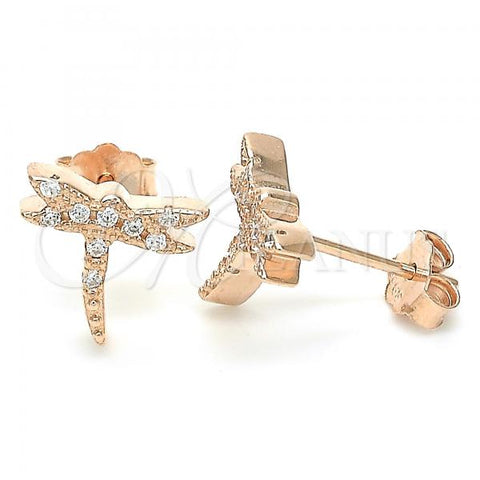 Sterling Silver Stud Earring, Dragon-Fly Design, with White Cubic Zirconia, Polished, Rose Gold Finish, 02.336.0162.1