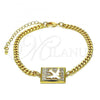 Oro Laminado Fancy Bracelet, Gold Filled Style Airplane Design, with White Micro Pave, Polished, Golden Finish, 03.193.0002.08