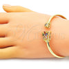 Oro Laminado Individual Bangle, Gold Filled Style Butterfly and Flower Design, with Multicolor Cubic Zirconia, Polished, Golden Finish, 07.381.0019