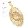 Oro Laminado Religious Pendant, Gold Filled Style Sagrado Corazon de Jesus Design, Diamond Cutting Finish, Tricolor, 5.196.011