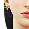 Oro Laminado Stud Earring, Gold Filled Style Bow and Twist Design, Diamond Cutting Finish, Golden Finish, 02.341.0207