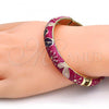 Oro Laminado Individual Bangle, Gold Filled Style Flower Design, Dark Pink Enamel Finish, Golden Finish, 07.246.0008.2.05 (10 MM Thickness, Size 5 - 2.50 Diameter)