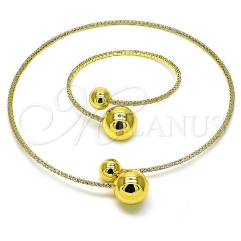 Oro Laminado Necklace and Bracelet, Gold Filled Style Ball Design, with White Cubic Zirconia, Polished, Golden Finish, 06.421.0004