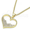 Oro Laminado Pendant Necklace, Gold Filled Style Heart Design, with White Micro Pave, Polished, Golden Finish, 04.156.0381.20