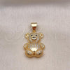 Oro Laminado Religious Pendant, Gold Filled Style Teddy Bear Design, with White and Black Micro Pave, Polished, Golden Finish, 05.342.0098