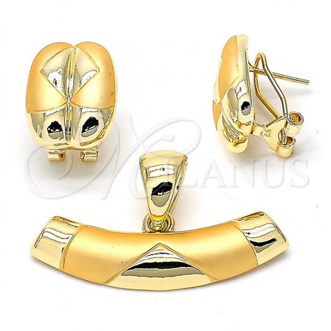 Oro Laminado Earring and Pendant Adult Set, Gold Filled Style Matte Finish, Golden Finish, 10.59.0181