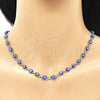 Oro Laminado Necklace and Bracelet, Gold Filled Style Evil Eye Design, Blue Resin Finish, Golden Finish, 06.63.0199.1