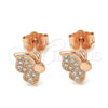 Sterling Silver Stud Earring, Butterfly Design, with White Micro Pave, Polished, Rose Gold Finish, 02.174.0073.1