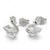 Sterling Silver Stud Earring, Swan Design, with Black and White Cubic Zirconia, Polished, Rhodium Finish, 02.336.0058