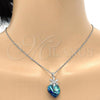 Rhodium Plated Pendant Necklace, Heart and Flower Design, with Bermuda Blue Swarovski Crystals and White Cubic Zirconia, Polished, Rhodium Finish, 04.239.0019.16