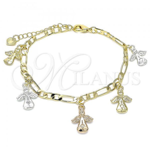 Oro Laminado Charm Bracelet, Gold Filled Style Angel Design, Polished, Tricolor, 03.351.0111.07