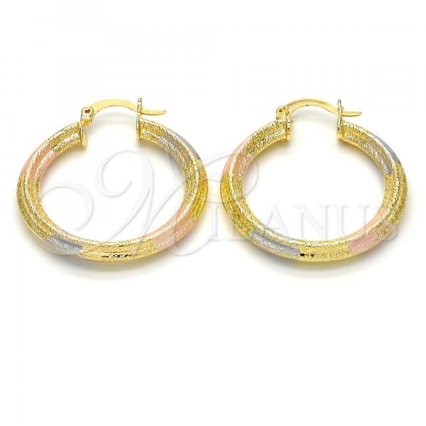 Oro Laminado Medium Hoop, Gold Filled Style Hollow Design, Matte Finish, Tricolor, 02.170.0169.30