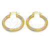 Oro Laminado Medium Hoop, Gold Filled Style Hollow Design, Matte Finish, Tricolor, 02.170.0169.30