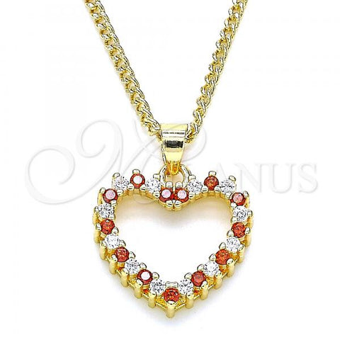 Oro Laminado Pendant Necklace, Gold Filled Style Heart Design, with Garnet and White Micro Pave, Polished, Golden Finish, 04.94.0040.1.20