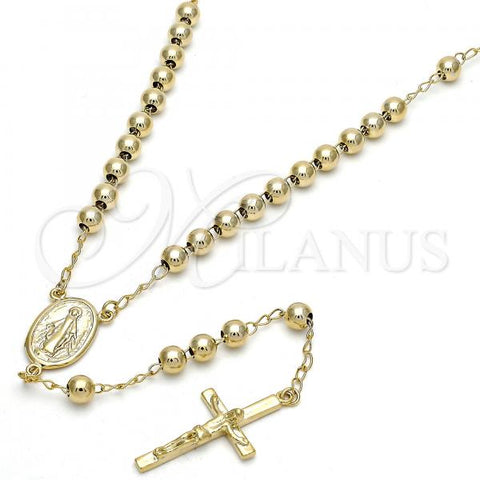 Oro Laminado Medium Rosary, Gold Filled Style Virgen Maria and Crucifix Design, Polished, Golden Finish, 09.118.0013.24