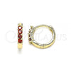 Oro Laminado Huggie Hoop, Gold Filled Style with Garnet Cubic Zirconia, Polished, Golden Finish, 02.210.0604.1.12