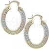 Oro Laminado Medium Hoop, Gold Filled Style Greek Key Design, Diamond Cutting Finish, Tricolor, 5.149.030.1