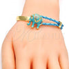 Oro Laminado Individual Bangle, Gold Filled Style Elephant Design, with White Crystal, Turquoise Enamel Finish, Golden Finish, 07.179.0001.4 (06 MM Thickness, One size fits all)