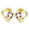 Oro Laminado Stud Earring, Gold Filled Style Heart Design, with Garnet and White Cubic Zirconia, Polished, Golden Finish, 02.210.0103.5