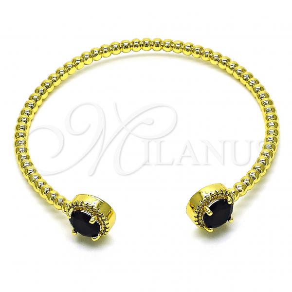 Oro Laminado Individual Bangle, Gold Filled Style with Black Cubic Zirconia and White Micro Pave, Polished, Golden Finish, 07.341.0019.5