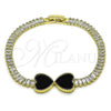 Oro Laminado Fancy Bracelet, Gold Filled Style Heart and Baguette Design, with Black Mother of Pearl and White Cubic Zirconia, Polished, Golden Finish, 03.284.0050.1.07