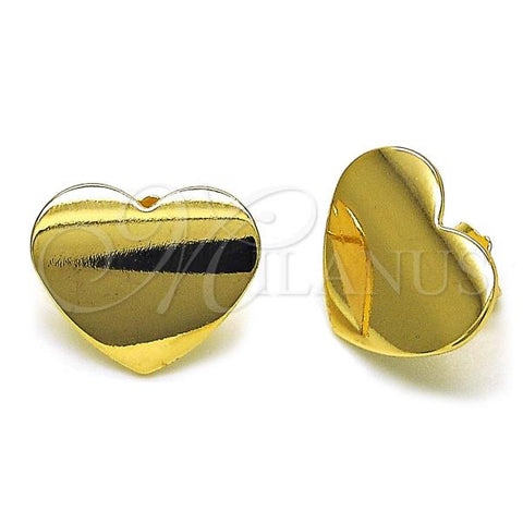 Oro Laminado Stud Earring, Gold Filled Style Heart Design, Polished, Golden Finish, 02.385.0019
