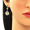 Oro Laminado Dangle Earring, Gold Filled Style Guadalupe Design, with White Crystal, Polished, Golden Finish, 02.351.0029.1
