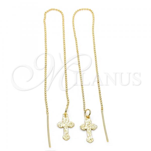 Oro Laminado Threader Earring, Gold Filled Style Cross Design, Golden Finish, 5.122.013