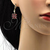Oro Laminado Long Earring, Gold Filled Style with Garnet and White Cubic Zirconia, Polished, Golden Finish, 02.206.0030