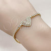 Oro Laminado Fancy Bracelet, Gold Filled Style Heart and Baguette Design, with White Cubic Zirconia and White Micro Pave, Polished, Golden Finish, 03.421.0003.07