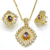 Oro Laminado Earring and Pendant Adult Set, Gold Filled Style with Amethyst Crystal and White Cubic Zirconia, Polished, Golden Finish, 10.160.0062.1