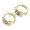 Oro Laminado Huggie Hoop, Gold Filled Style with Amethyst and White Cubic Zirconia, Polished, Golden Finish, 02.210.0608.2.12