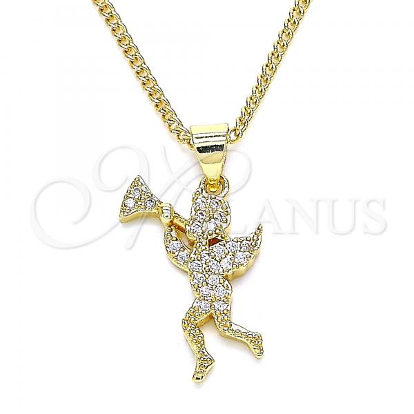 Oro Laminado Pendant Necklace, Gold Filled Style Angel Design, with White Micro Pave, Polished, Golden Finish, 04.199.0034.20