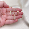 Oro Laminado Earring and Pendant Adult Set, Gold Filled Style with White Crystal, Polished, Golden Finish, 10.156.0152