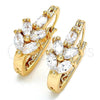 Oro Laminado Small Hoop, Gold Filled Style Leaf Design, with White Cubic Zirconia, Polished, Golden Finish, 02.196.0047.15