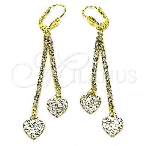 Oro Laminado Long Earring, Gold Filled Style Heart Design, with  Cubic Zirconia, Golden Finish, 5.107.006
