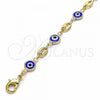 Oro Laminado Fancy Bracelet, Gold Filled Style Evil Eye Design, Blue Resin Finish, Golden Finish, 03.326.0012.2.06
