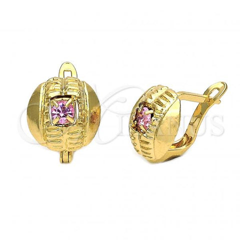 Oro Laminado Leverback Earring, Gold Filled Style with Rose Cubic Zirconia, Diamond Cutting Finish, Golden Finish, 5.127.046