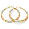 Oro Laminado Large Hoop, Gold Filled Style Hollow Design, Diamond Cutting Finish, Tricolor, 02.170.0084.1.50