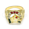 Oro Laminado Mens Ring, Gold Filled Style Horse Design, with Multicolor Crystal, Polished, Golden Finish, 01.351.0016.12 (Size 12)