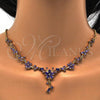 Oro Laminado Necklace and Earring, Gold Filled Style Flower and Teardrop Design, with Amethyst Cubic Zirconia, Polished, Golden Finish, 06.221.0016.1