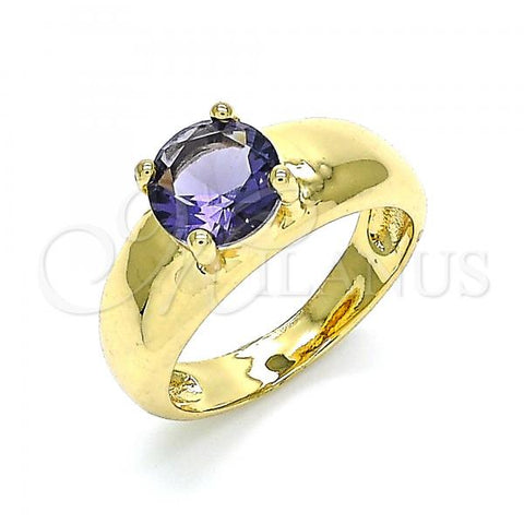 Oro Laminado Multi Stone Ring, Gold Filled Style with Amethyst Cubic Zirconia, Polished, Golden Finish, 01.284.0043.1.09