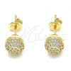 Oro Laminado Stud Earring, Gold Filled Style with White Micro Pave, Polished, Golden Finish, 02.156.0424