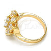 Oro Laminado Multi Stone Ring, Gold Filled Style Flower Design, with White Cubic Zirconia, Polished, Golden Finish, 01.210.0048.09 (Size 9)