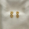 Oro Laminado Stud Earring, Gold Filled Style Teddy Bear Design, with White Micro Pave, Polished, Golden Finish, 02.342.0254