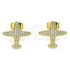 Oro Laminado Stud Earring, Gold Filled Style with White Micro Pave, Polished, Golden Finish, 02.344.0097