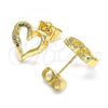 Oro Laminado Stud Earring, Gold Filled Style Heart Design, with Multicolor Micro Pave, Polished, Golden Finish, 02.156.0486.3